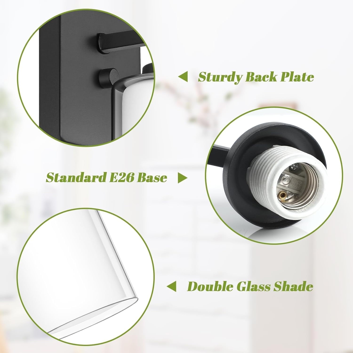 Set of 2 Wall Sconces for Bathroom, Modern Vanity Light Fixtures, Matte Black Wall Mount Lighting Lanterns, Farmhouse Wall Lights with Double Clear Glass Shade for Bedroom Living Room Mirror Hallway