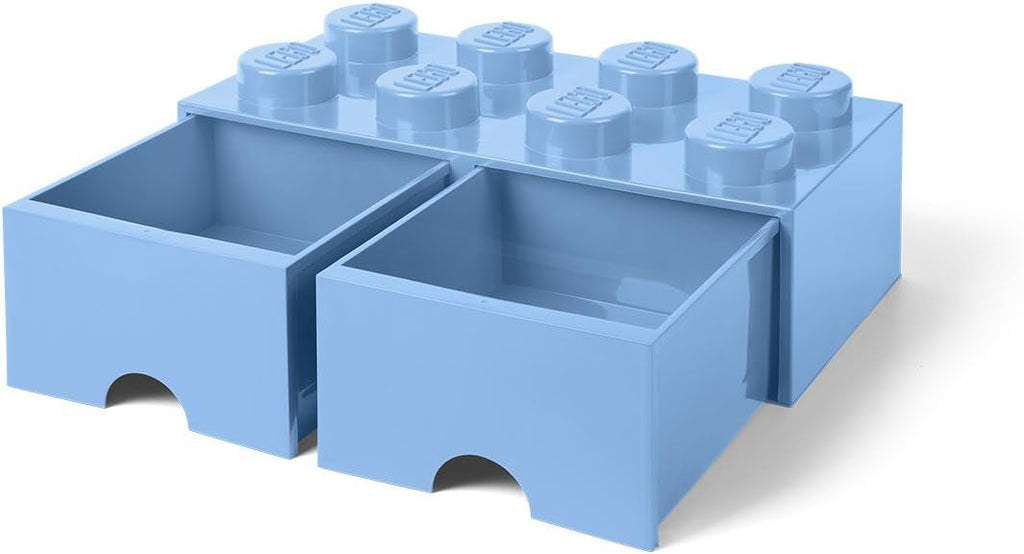 LEGO Brick Drawer, 8 Knobs, 2 Drawers, Stackable Storage Box, Light Royal Blue