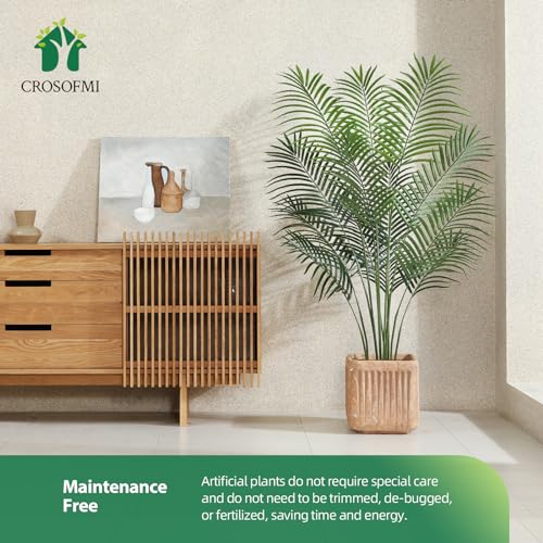 CROSOFMI Artificial Areca Palm Plant 6 Ft Fake Palm Tree with 13 Leaves Faux Yellow Palm in Pot for Indoor Outdoor House Home Office Modern Decoration Perfect Housewarming Gift，2Pcs