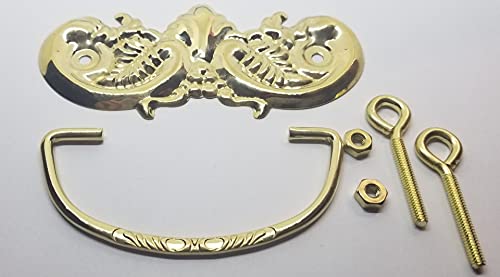 3" Centers - Victorian Style Stamped Polish and Antiqued Brass Drawer Pull Antique Vintage Fancy Leaf Leaves Bail Ring Decor (Antique Dark Brass)