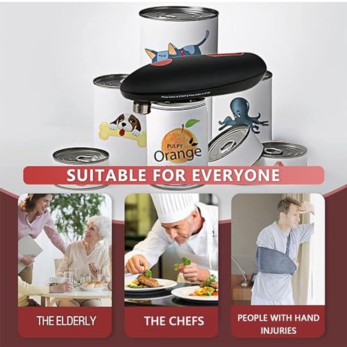 Electric Can Opener: Open Your Cans with A Simple Push of Button - Smooth Edge, Food-Safe and Battery Operated Handheld Can Opener (Black)