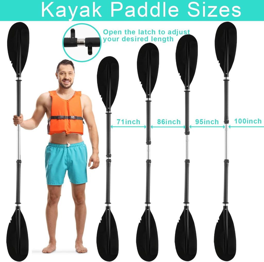 Kayak Paddle, Telescoping Canoe Paddle Boat Oars with Kayak Paddles Leash Stainless Steel Tube Comfort Grips Black(94inch)