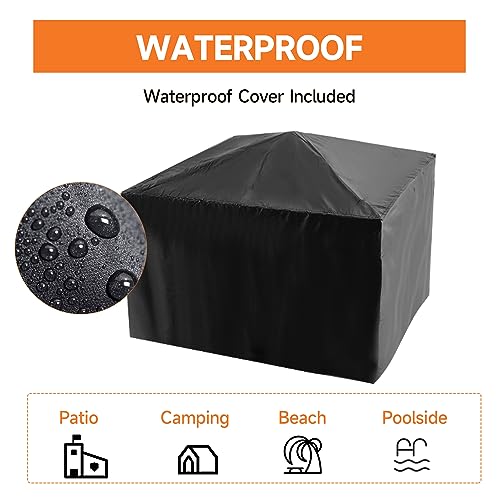 30" Fire Pit Table with Marble Tile Top, Fire Pit with Spark Screen Lid, Fire Grate, Waterproof Cover, and Fire Poker for Outside Patio, Yard Party, Garden