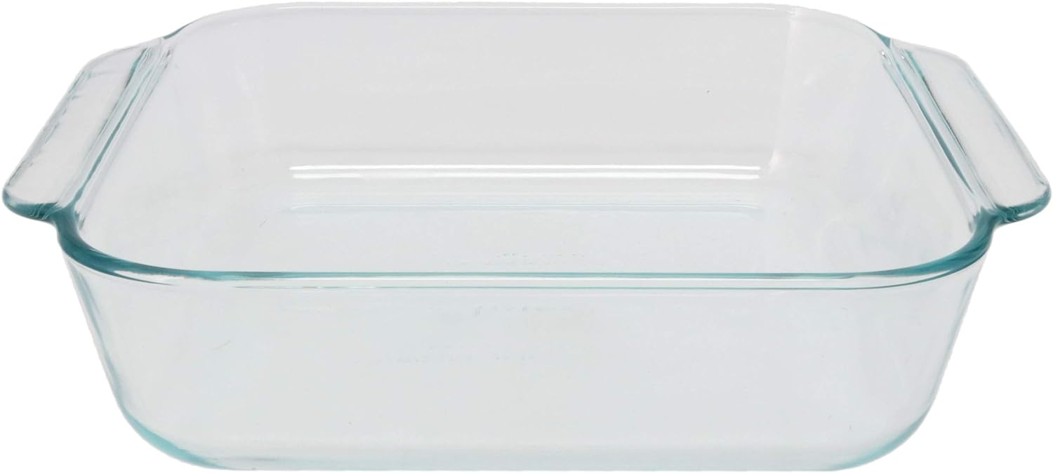 Pyrex (2) 222 Square Glass Baking Dishes & (2) 222-PC Blue Lids Made in the USA