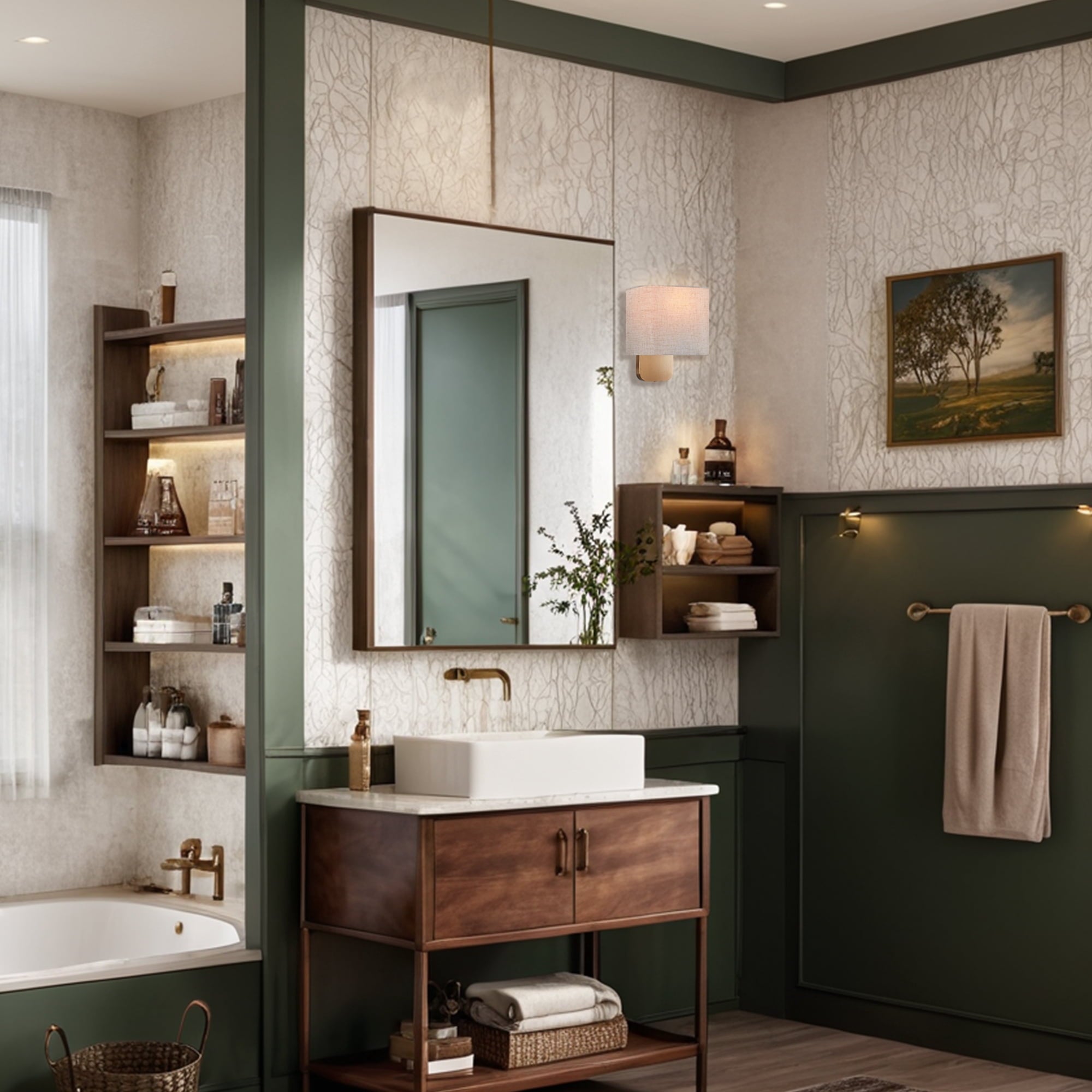 Modern Aleena Sconce with Linen Shade, Bedroom Wall Light Sconces, Modern Bathroom Sconces