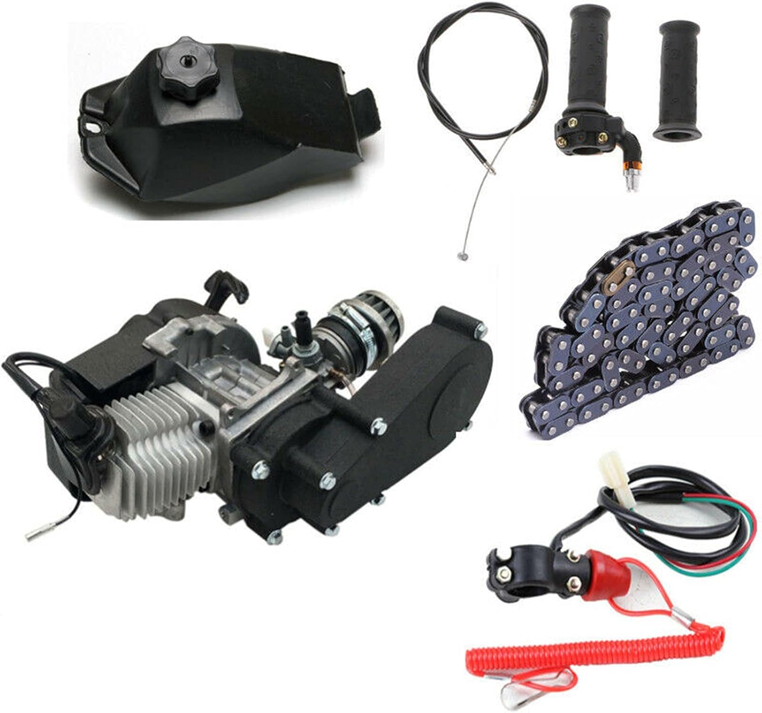 49CC 2-Stroke Engine Motor Kit - Gasoline Engine for Mini Bike, ATV, Scooter - Single Cylinder, Air Cooled, Pull Start Racing Engine for Pocket Bikes and Dirt Bikes