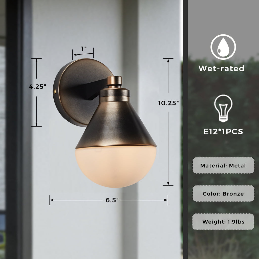 Modern Bronze Vanity Light, Wall-Mounted Sconce with Semi Globe Glass Shade, Hand-polished Wall light, Single indoor Sconce Beside Mirror, for Bathroom, Bedroom, Living Room, Entryway, Hallway
