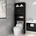 ME2 Bathroom Over The Toilet Storage Cabinet, 77'' Taller Bathroom Organizer Shelf Space-Saving Collect Cabinet with Shelves and Double Doors, Black