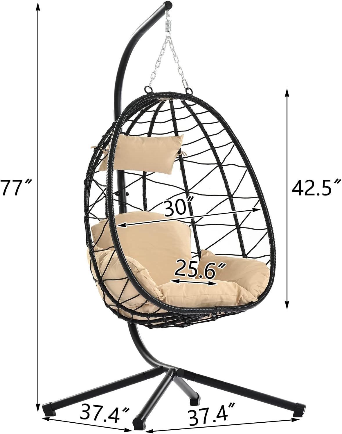 Hanging Egg Chair with Stand and Cushion, Indoor Outdoor Patio Wicker Hanging Swing Hammock Egg Chair, 350 Lbs Capacity