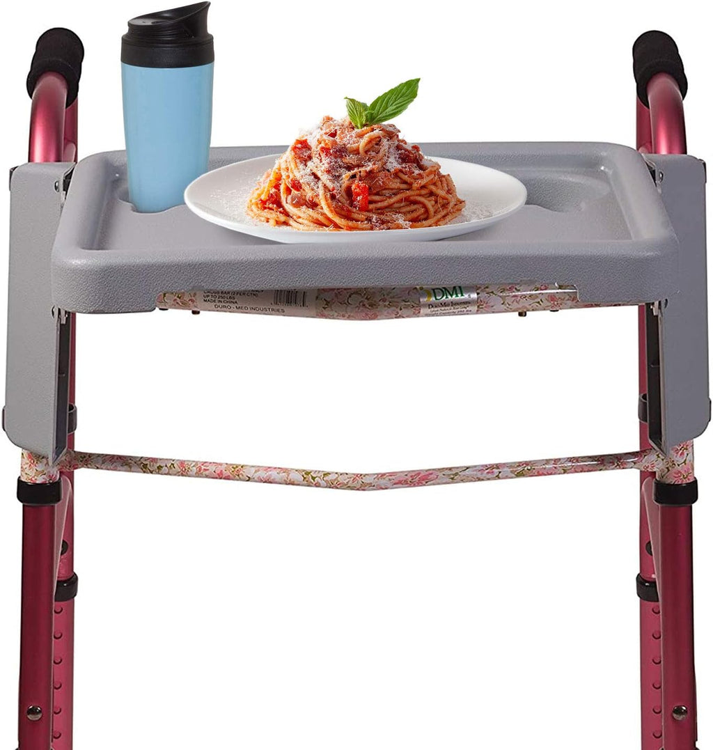 DMI Walker Tray with Cup Holders for Folding Walkers, Mobility Accessory Tray Table Fits Most Standard Walkers
