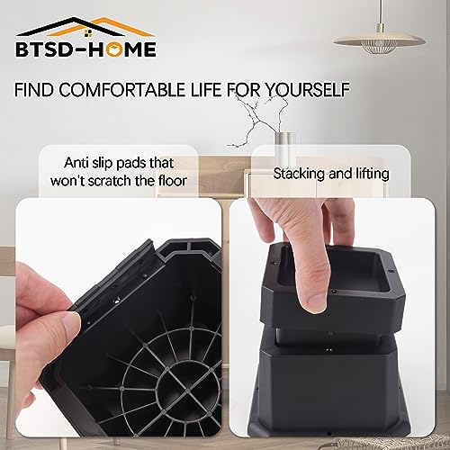 BTSD-home Adjustable Bed Risers 1 or 2 Inch Heavy Duty 8 Pack Furniture Risers Dorm Bed Risers Table Desks Legs Extenders Blocks Black