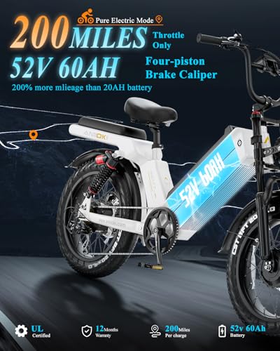 ANIIOKI eBike,Electric Bike,48/52V 60Ah Electric Commuting Bike,200Miles Long Range, Peak 1400W/1600W/2600W Power Ebike, Electric Bicycle for Adults