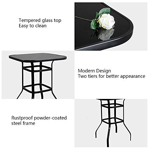 VINGLI Upgraded 3PCS Swivel Outdoor Bar Set Patio Bar Set Outdoor Bistro Set, 2 Swivel Bar Stools and Bar Table for Yard, Garden High Top Outdoor Table and Chairs (Black)