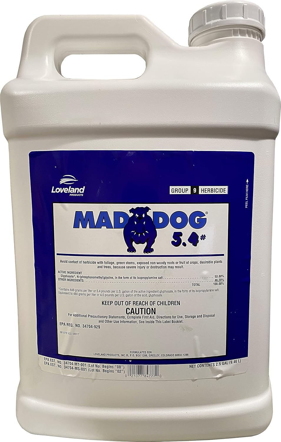 Mad Dog 5.4# Glyphosate 53.8% (Same as Roundup Pro - Stronger Than Ranger Pro) 2.5 Gallon Jug