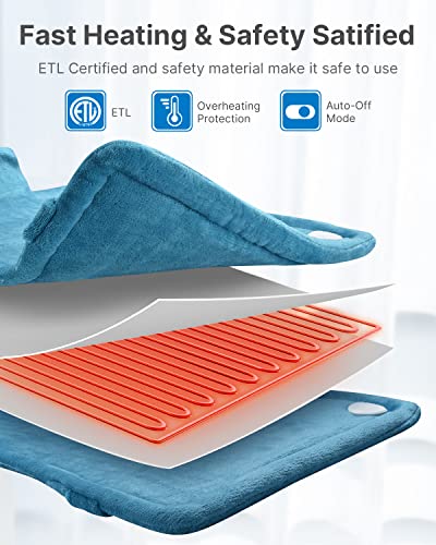 RENPHO Heating Pad for Back Pain Relief, FSA HSA Eligible, Birthday Gifts for Women Men Mom Dad, Electric Weighted Heat Pad for Neck and Shoulders, ETL Certified, Blue