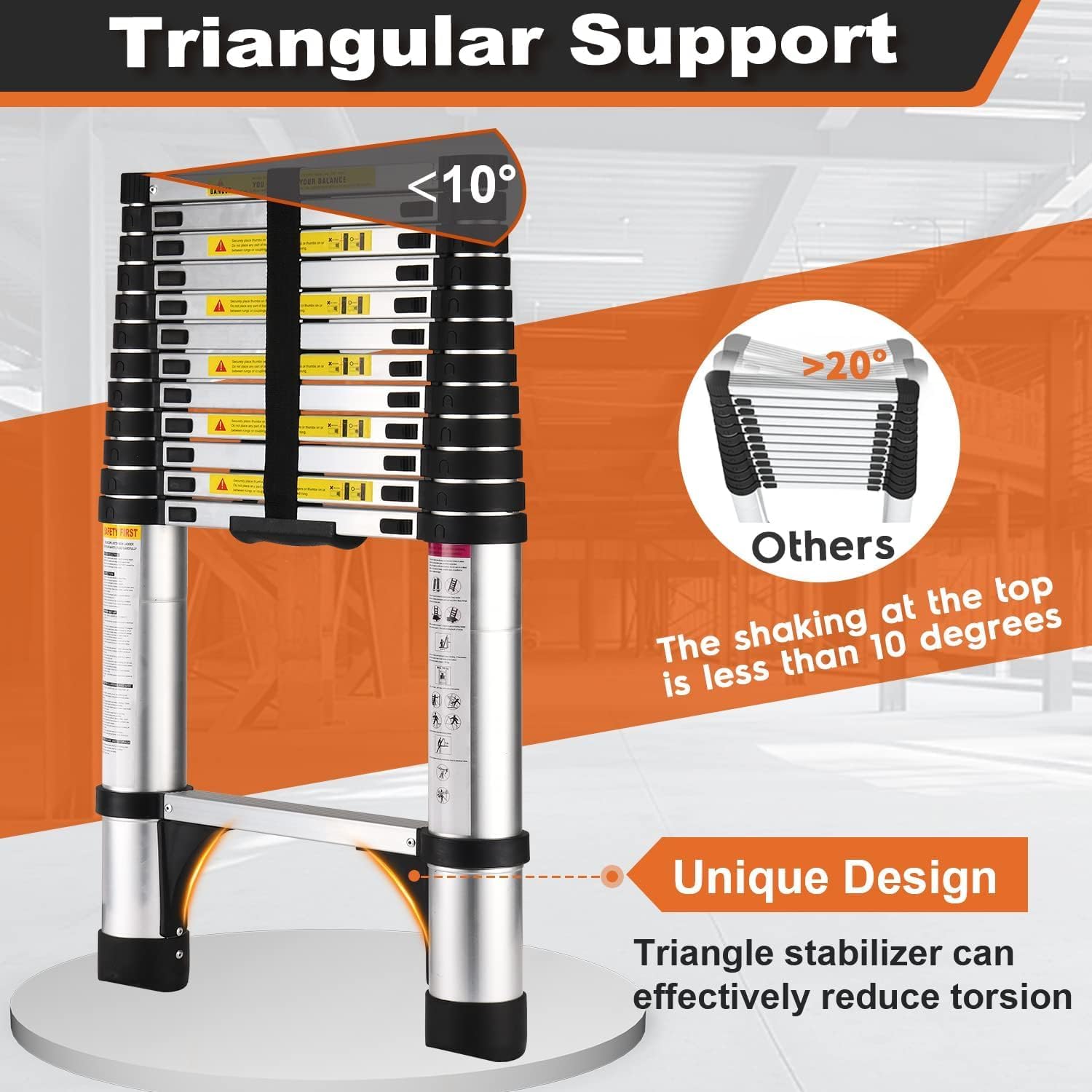 SocTone Telescoping Ladder 12.5 FT Aluminum Lightweight Extension Ladder with 2 Triangle Stabilizers, Heavy Duty 330lbs Max Capacity, Multi-Purpose Collapsible Ladder for RV or Outdoor Work