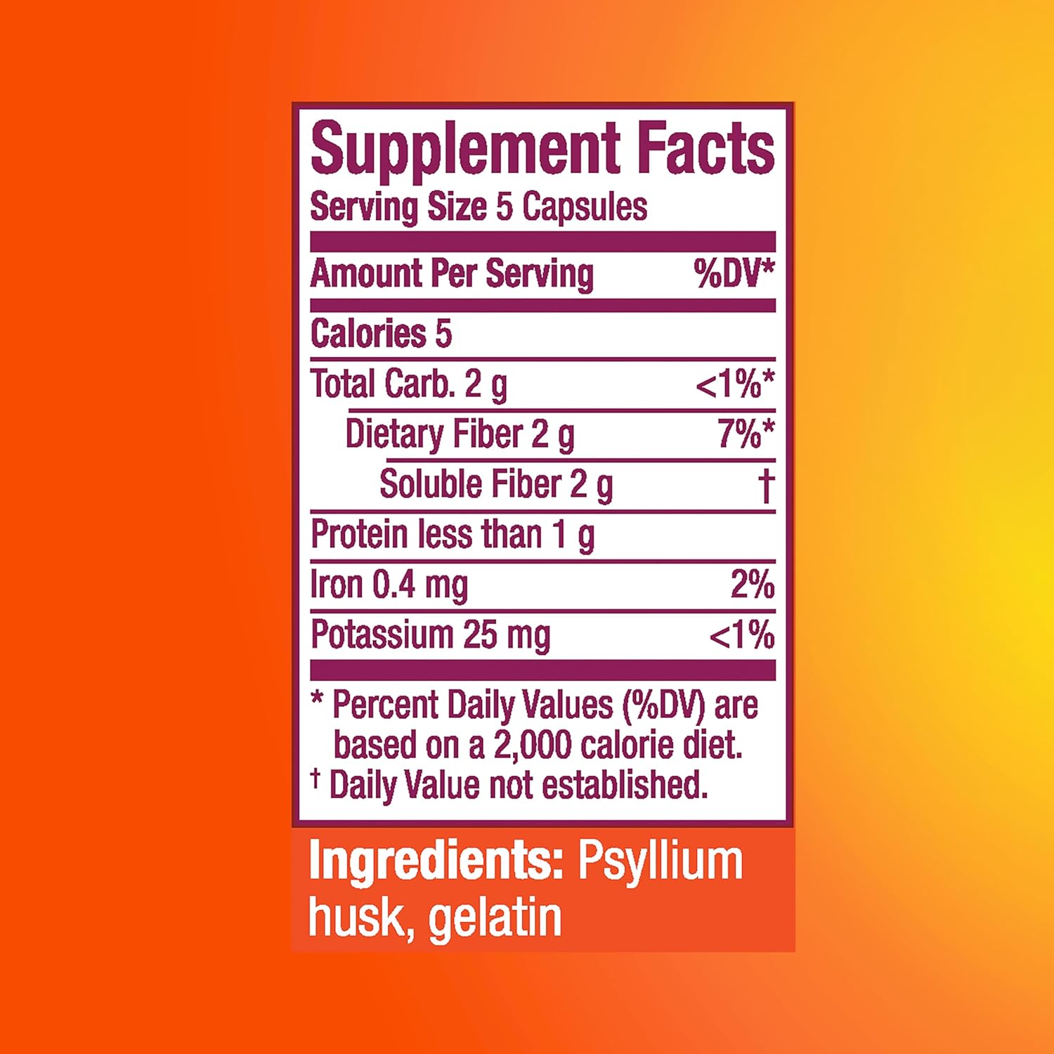 Metamucil, Psyllium Husk Fiber Supplement, 3-in-1 Fiber for Digestive Health, Plant Based, 100 Capsules (Pack of 2)