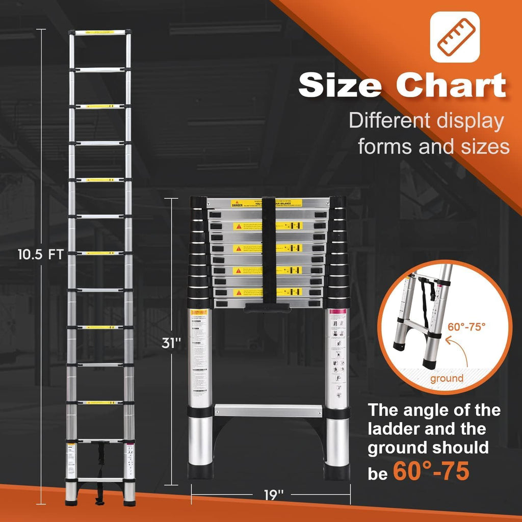 SocTone Telescoping Ladder 12.5 FT Aluminum Lightweight Extension Ladder with 2 Triangle Stabilizers, Heavy Duty 330lbs Max Capacity, Multi-Purpose Collapsible Ladder for RV or Outdoor Work