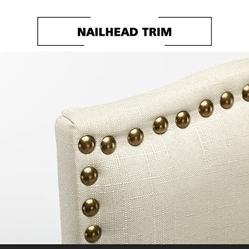 LSSBOUGHT Counter Stools, 24 inches Upholstered Bar Chairs with Solid Wood Legs and Nailed Trim Set of 2 (Beige)