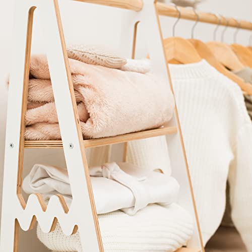 Montessori Teepee Style Clothing Rack Furniture for Toddler Wood Kids Playroom Natural Wooden Nursery Baby Neutral Room Storage Clothes Shelf Kids Gift 2nd 3rd Birthday (Small, Dark Walnut)