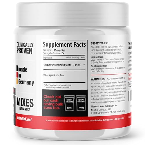 Pure Creapure Micronized Creatine Monohydrate Powder, Promotes Muscle Growth, Increase Muscle Mass, Enhance Strength, 99.99% Purity, 3rd Party Tested, 270g (54 Servings)