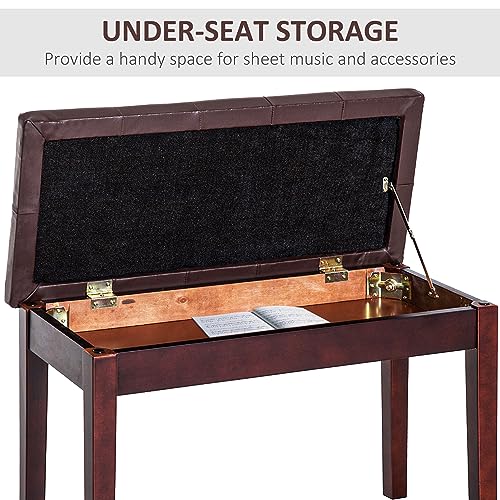 HOMCOM Piano Bench, Duet Piano Chair with Faux Leather Padded Cushion and Wooden Frame, Button Tufted Keyboard Bench, Brown