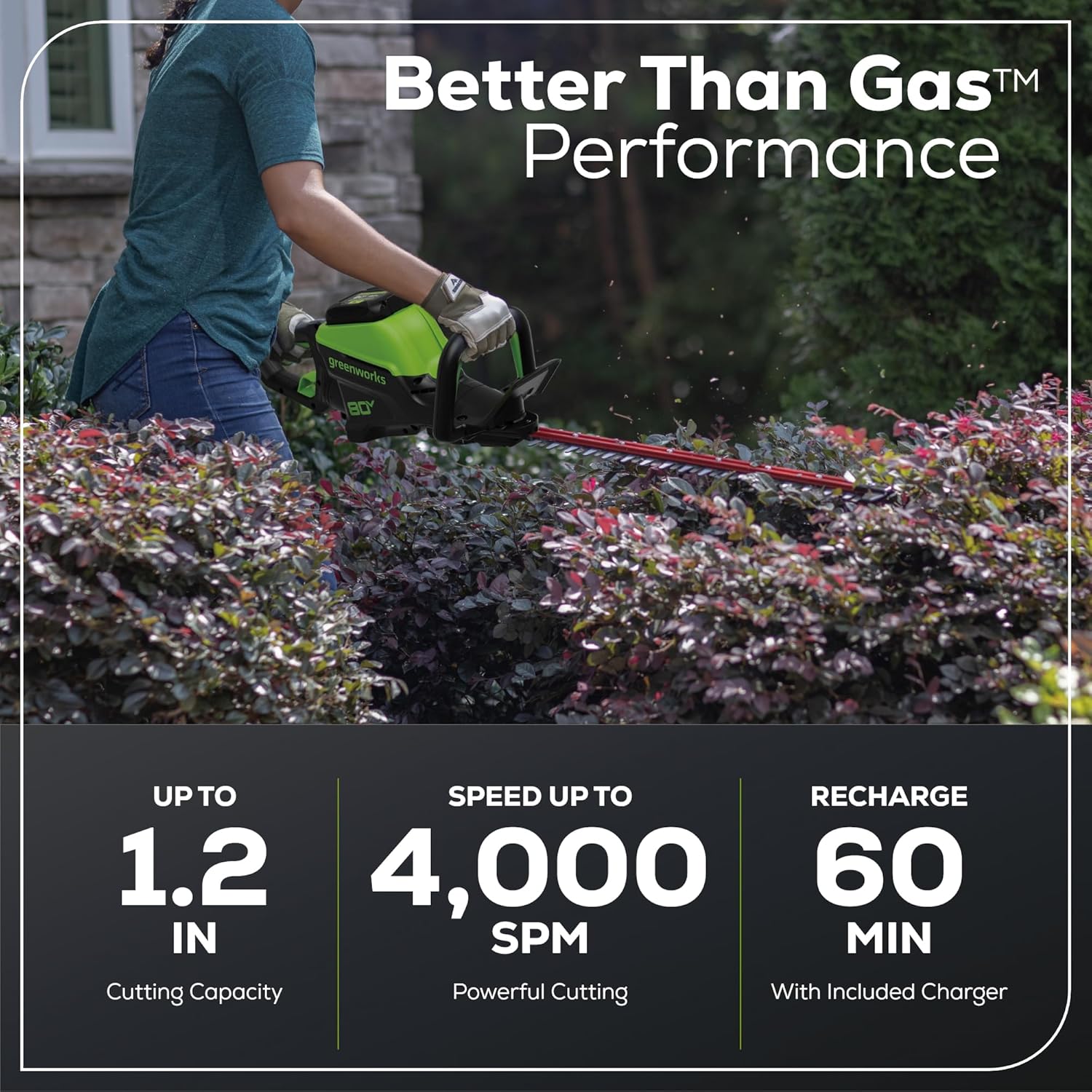 Greenworks 80V 26" Brushless Hedge Trimmer, 2.0Ah Battery and 2A Charger
