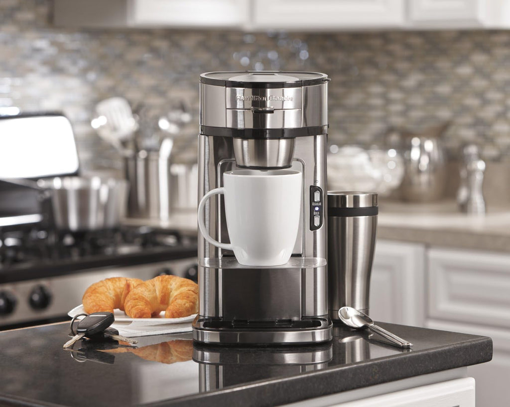 Hamilton Beach The Scoop Single Serve Coffee Maker & Fast Grounds Brewer & Fresh Grind Electric Coffee Grinder for Beans, Spices and More