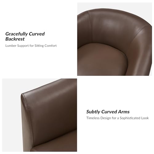 HULALA HOME Swivel Barrel Chair Set of 2, Genuine Leather Swivel Accent Chair with Solid Wood Base, Round Barrel Chair for Living Room & Bedroom, Brown