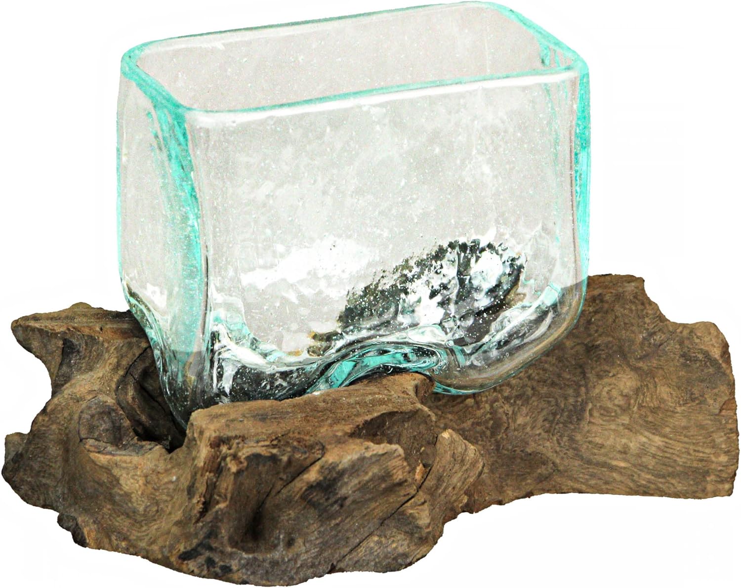 Rectangular Glass On Driftwood Decorative Bowl/Vase/Terrarium Succulent Planter Brown