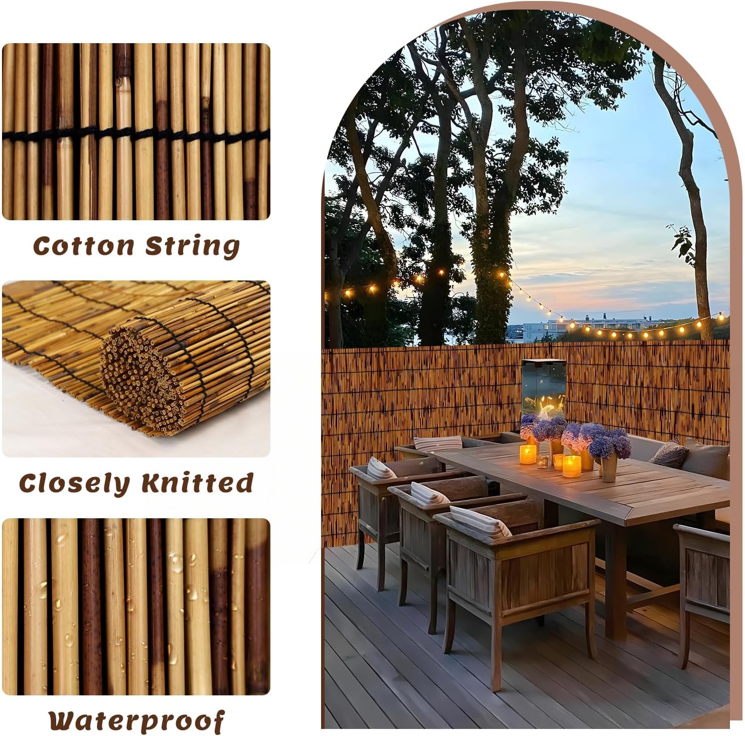 TOOKNIN1 Pack Bamboo Reed Fence 6 Feet High, 6FT X 16.4FT Natural Reed Fencing Privacy Reed Screening for Outdoor, Gallery, Restaurant, Hotel, Patio,Brown