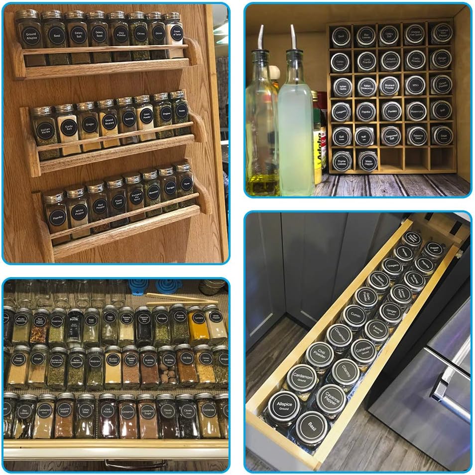 AOZITA 36 Pcs Glass Spice Jars with Spice Labels - 4oz Empty Square Spice Bottles - Shaker Lids and Airtight Metal Caps - Chalk Marker and Silicone Collapsible Funnel Included