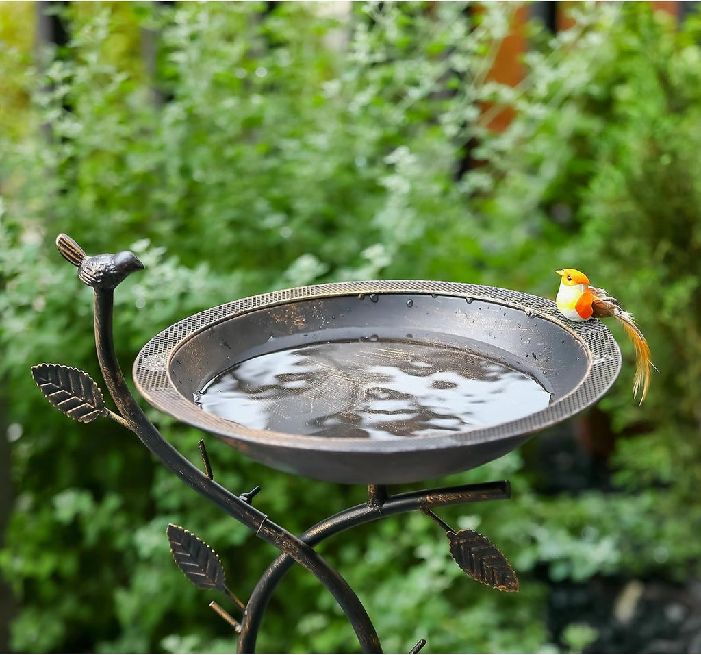 Iron Bird Baths for Outdoors, 28" H Bird Bath Feeder Bowl Stand for Outside Garden, Bronze…