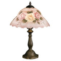 Touch of Class Beccalynn Table Lamp - Light Cream - Painted by Hand - Rose Pink - Floral Bedside Desk Lighting - Old Fashioned Style - Handcrafted Glass Lampshade for Bedroom, Living Room