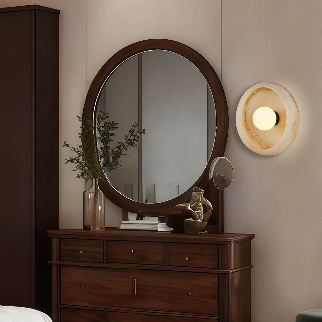 Alabaster Wall Sconces, Nordic Style Natural Stone Wall Lamp Bowl Marble Sconces Wall Lighting with Globe Glass Shade, Hardwired Indoor Wall Lights for Living Room Bedroom Hallway Stairs