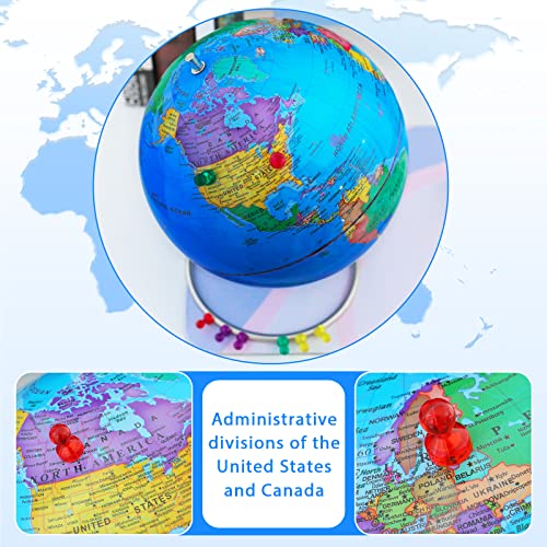 13" World Globe with Stand, 720° Swivels in All Directions, Stainless Steel Stand, Geographic/Decorative Desktop Decoration World Globe Map with Clear Text for Home, School, Office,Blue