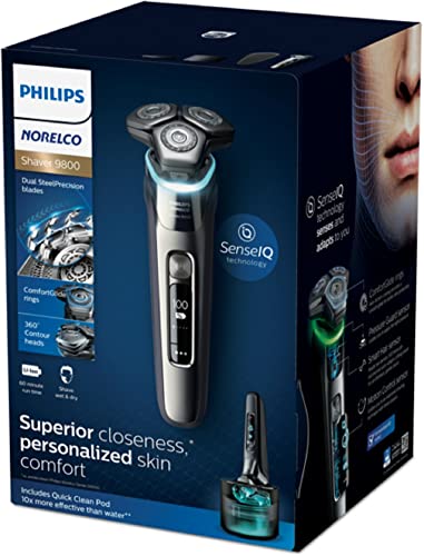 Philips Norelco Shaver Series 9000, Wet and Dry Electric Shaver, with Lift & Cut Shaving System and SenseIQ Technology, Pop-up Trimmer, Cleaning Pod, Charging Stand and Travel Case, Model S9987/85