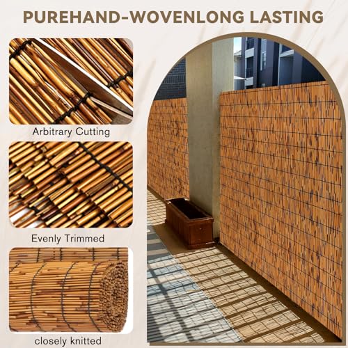 Bamboo Reed Fencing, Light Russet Bamboo Fence Rolls 6 Feet High, Decorative Bamboo Privacy Fence Bamboo Curtains for Patio Outdoor Balcony Garden Backyard, 6 x 16 FT