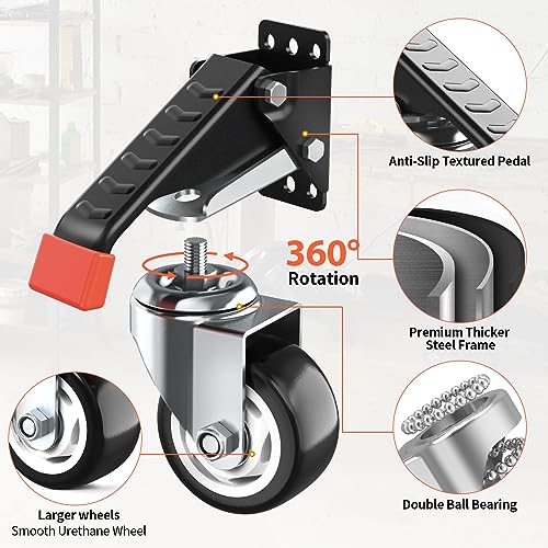 SPACEKEEPER Workbench Casters Kit 880 Lbs - 3 Inch Heavy Duty Retractable Caster Designed for Workbenches Machinery & Tables, 4 Pack