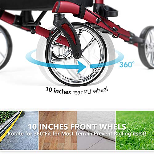 OasisSpace Upright Walker for Seniors - 10” Front Wheels Upright Rollator Walker with Seat and Padded Armrest, Folding Stand Up Walker Support up 300lbs,Gray