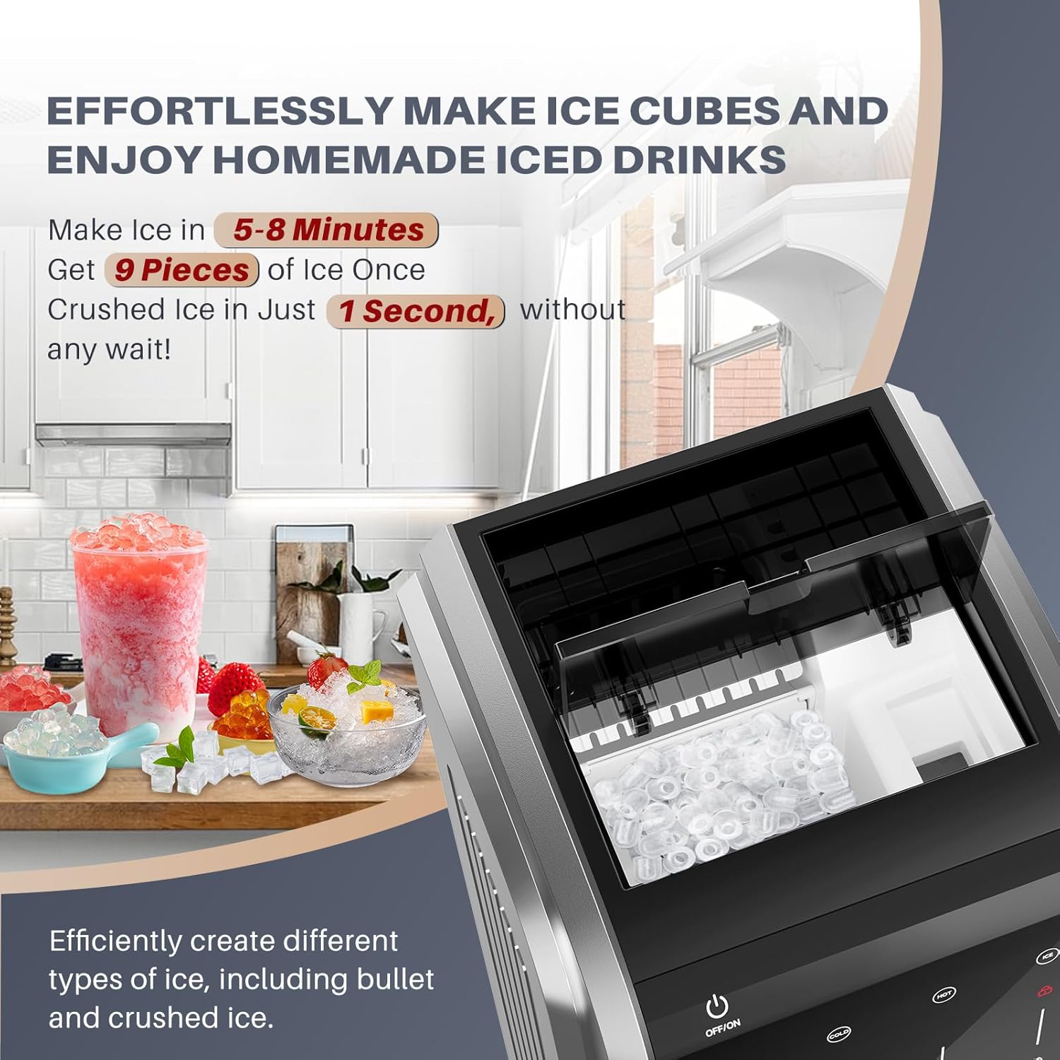 ICEPURE Water Dispenser with Ice Maker, 5-in-1 Water Cooler 5 Gallon Built-in Ice Maker Crushed Ice, Hot and Cold Water Dispenser Bottom Load, Bullet and Chewable Ice Maker, 35lbs/24H, Stainless Steel