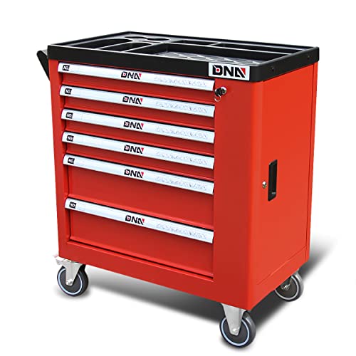 New Package DNA MOTORING 36" H X 30.5" W X 18"D Heavy Duty Lockable Slide Tool 6-Drawers Chest Rolling Tool Cart Cabinet with Keys (TOOLS-10002), Red