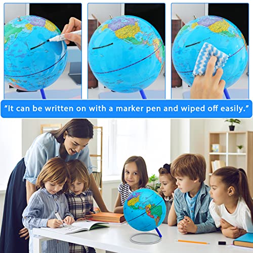 13" World Globe with Stand, 720° Swivels in All Directions, Stainless Steel Stand, Geographic/Decorative Desktop Decoration World Globe Map with Clear Text for Home, School, Office,Blue