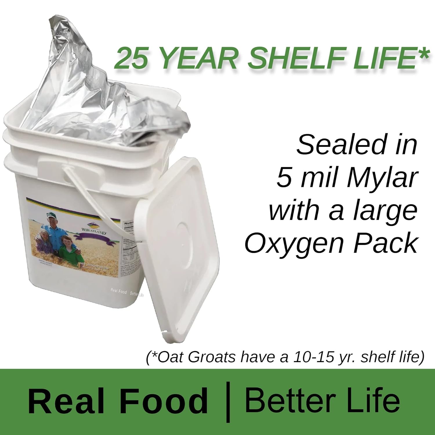 Wheatland™ Soft White Wheat Berries • 23 lbs • Delicious • Healthy Food Option • Farm Fresh • Mylar and Bucket Provide 25 Year Shelf Life • Emergency Food Storage • Non-GMO • Lab Tested Chemical-Free • Premium Baking Quality • Sproutable