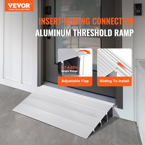 VEVOR Door Threshold Ramp, 6" Rise Door Ramp for Wheelchairs, Aluminum Threshold Ramp for Doorways Rated 800 lbs Load Capacity, Adjustable Threshold Ramp for Wheelchairs, Scooters, and Power Chairs