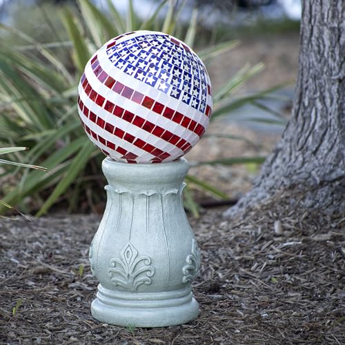 Alpine Corporation 10" Diameter Indoor/Outdoor Glass Mosaic Gazing Globe Yard Decoration, Patriotic Design