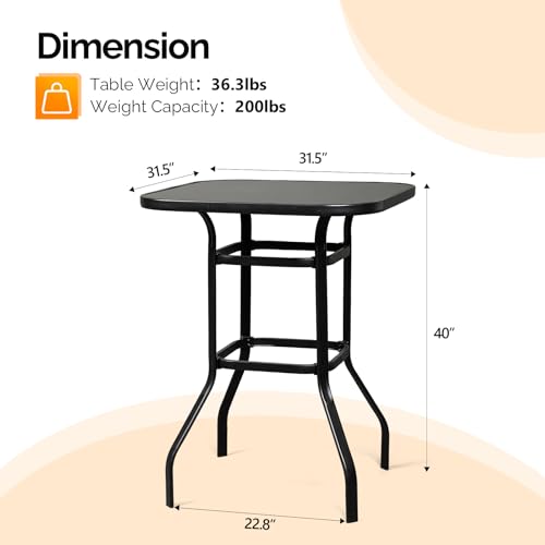 VINGLI Upgraded 3PCS Swivel Outdoor Bar Set Patio Bar Set Outdoor Bistro Set, 2 Swivel Bar Stools and Bar Table for Yard, Garden High Top Outdoor Table and Chairs (Black)