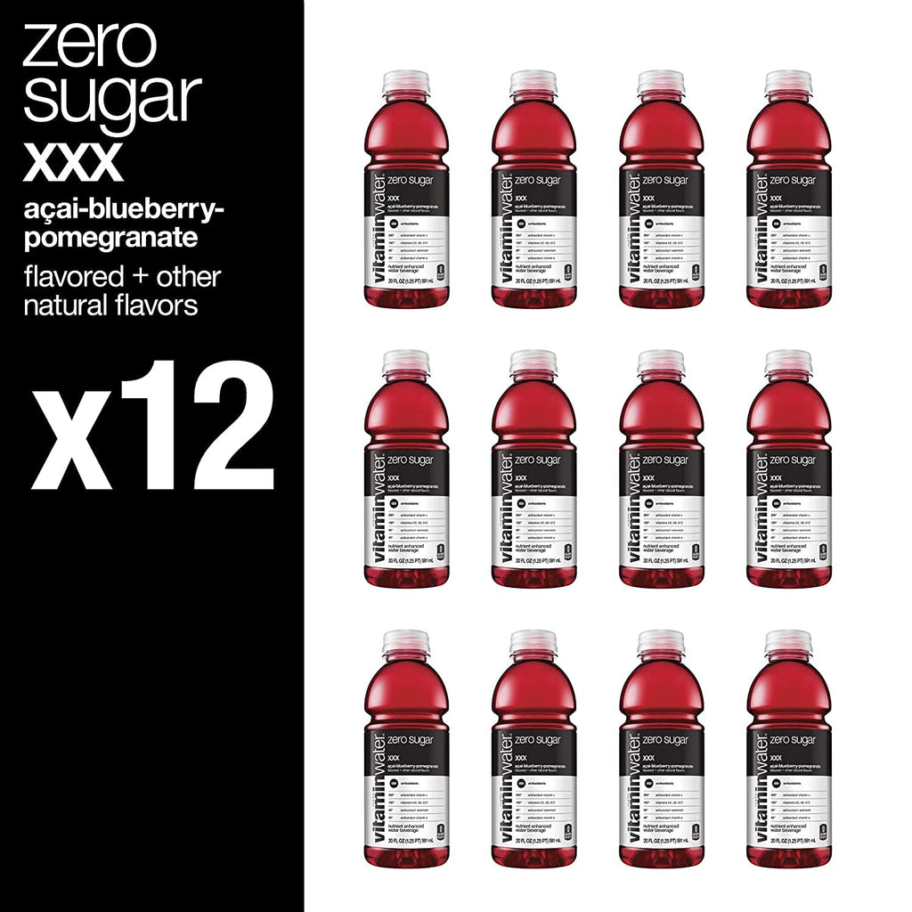 Vitamin Water ZERO Sugar - XXX Acai-Blueberry-Pomegranate | 20 Fl Oz Bottles, Nutrient Enhanced Flavored Water w/ Vitamins, Antioxidants, Electrolytes | Pack of 12