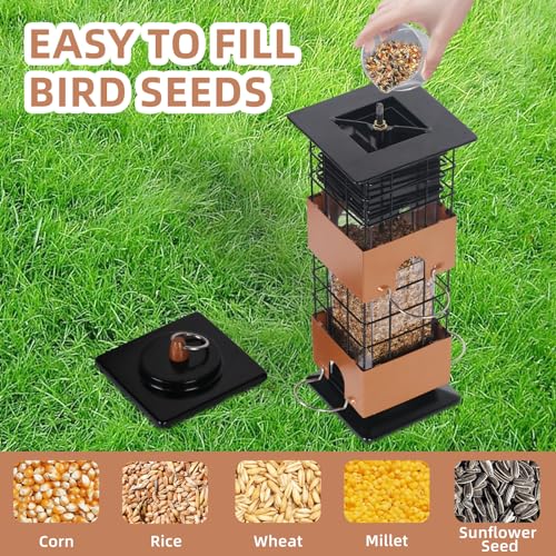 Bird Feeder Squirrel Proof for Outdoors Hanging, 2.5LBS Metal Bird Feeder with Bilateral Weight-Activated, Outdoor Bird Feeders - Large Capacity