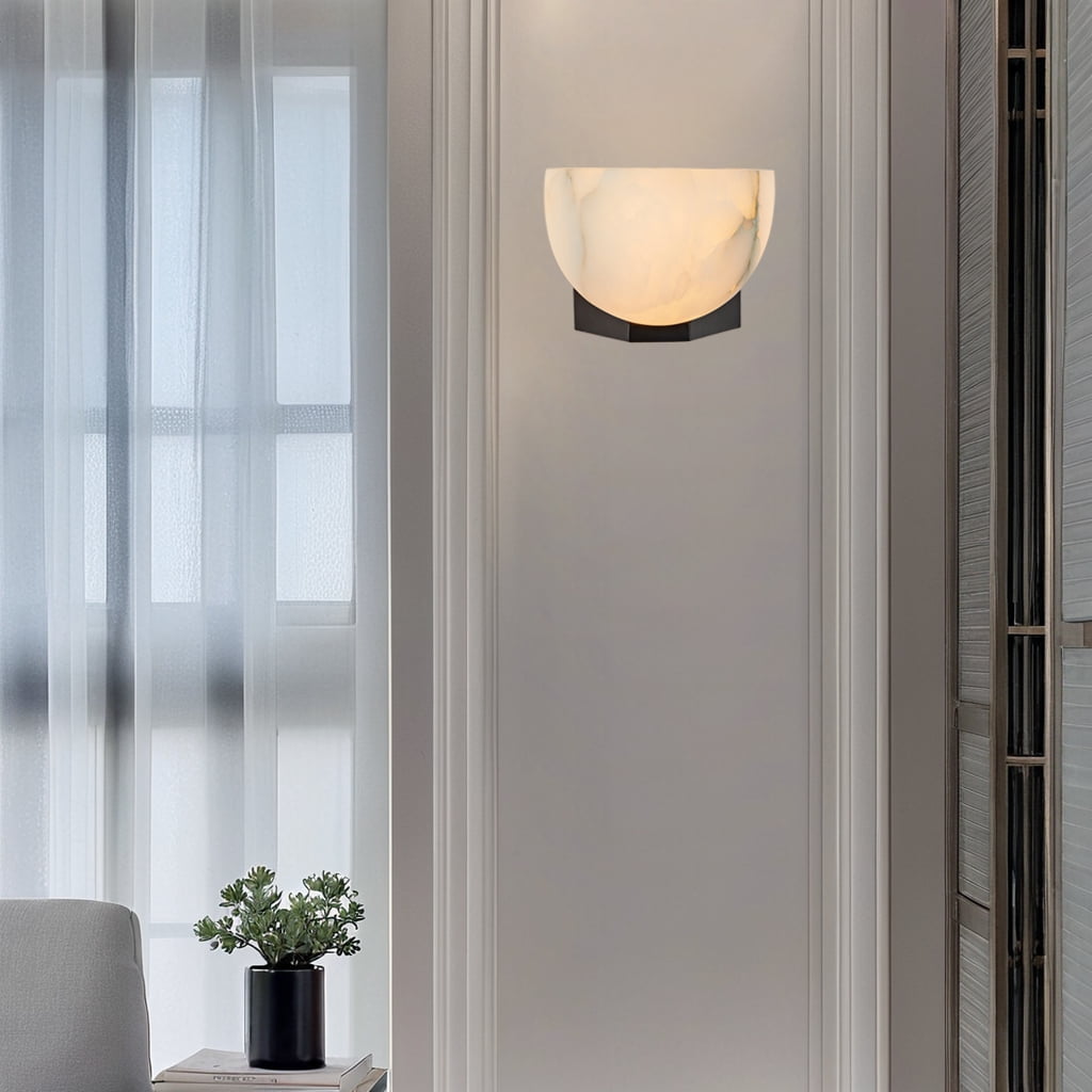 Elegant Handcrafted Alabaster Wall-Mounted Sconce - Natural Black Wall Light for Living Room & Bedroom